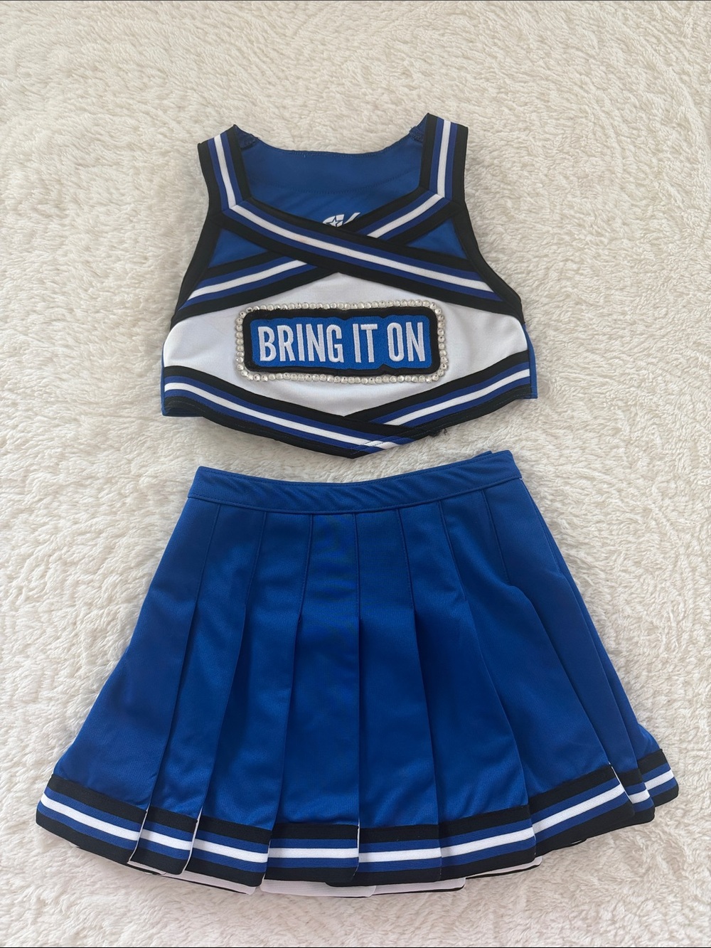 GK Blue & White Cheerleader Set with 'BRING IT ON' Patch